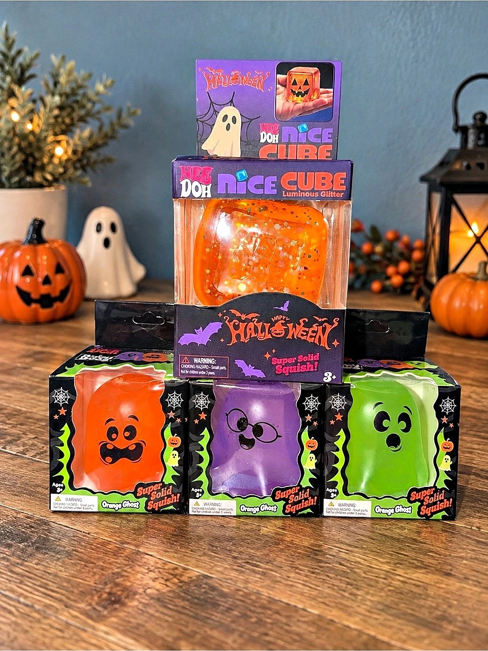 Set of 4-  Nice Cube Luminous Glitter & NeeDohWeen Baby Boos Glow Ghost Hallowee